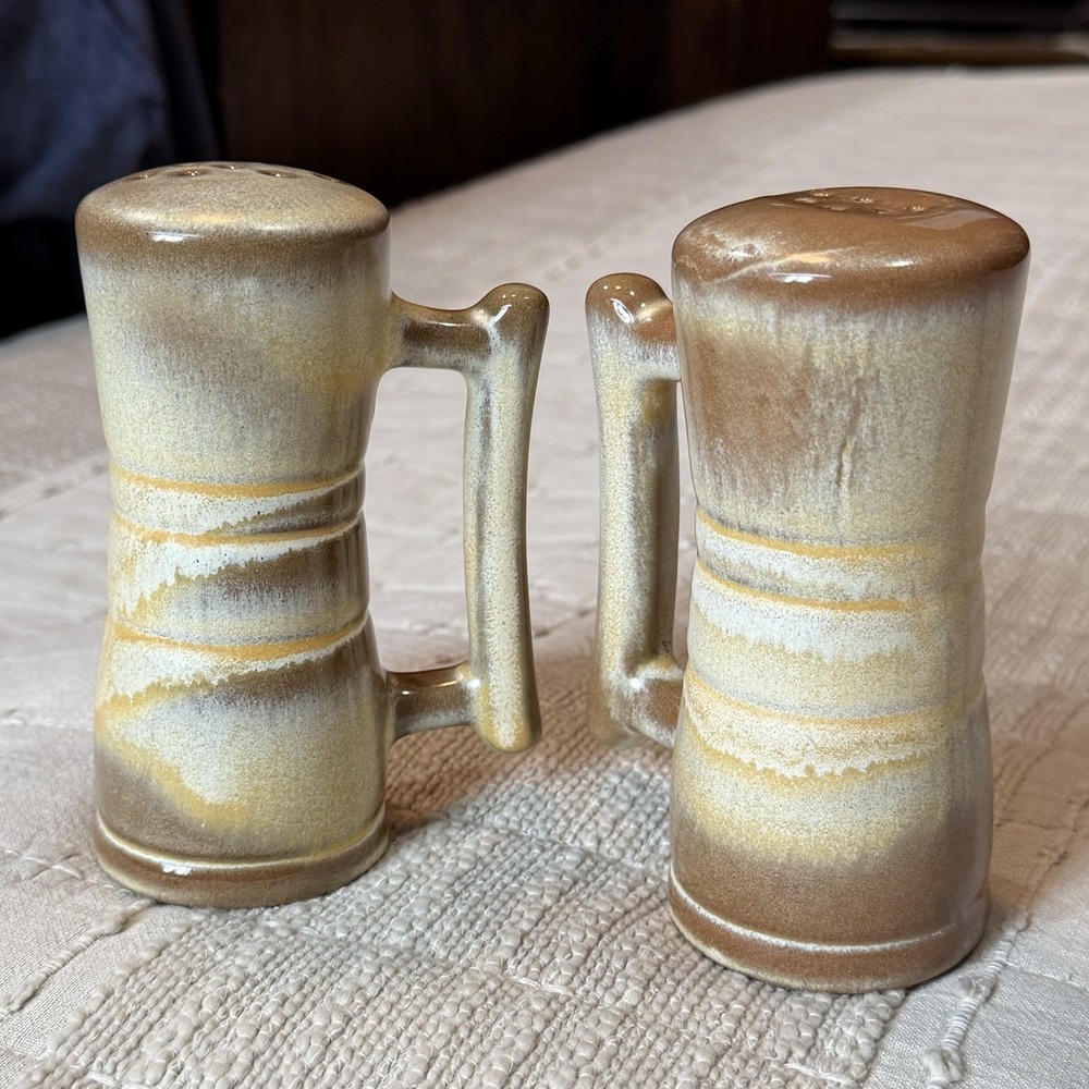 Rare Vintage FRANKOMA Desert Gold Salt and Pepper Shakers w/Handles Pottery